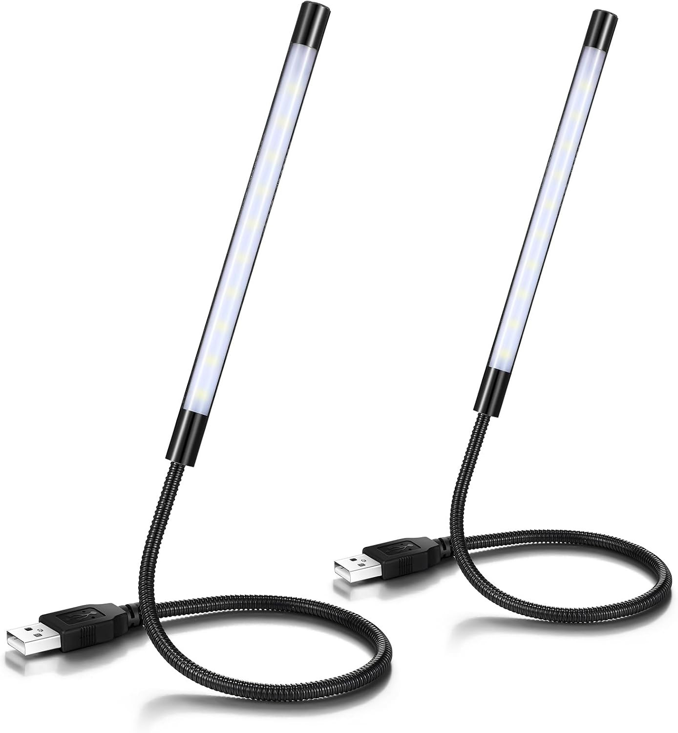 2 Pcs USB LED Gooseneck Light for Laptop Keyboard,Black