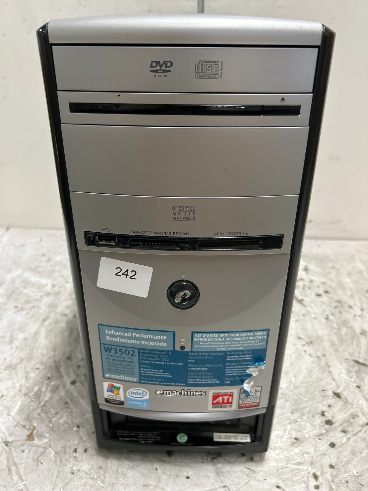 eMachines W3502 Intel Celeron D 3.20GHz 512MB NO HDD