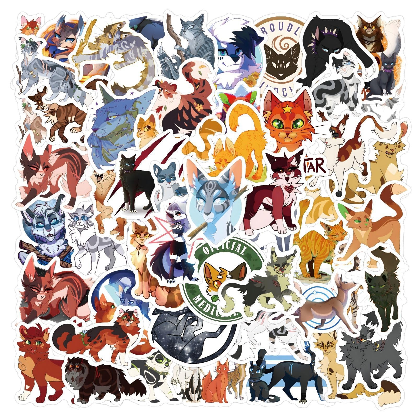 60PCS Warrior Cats Stickers for Kids Adults Eikecy Cute 2-3 inches, Warriors