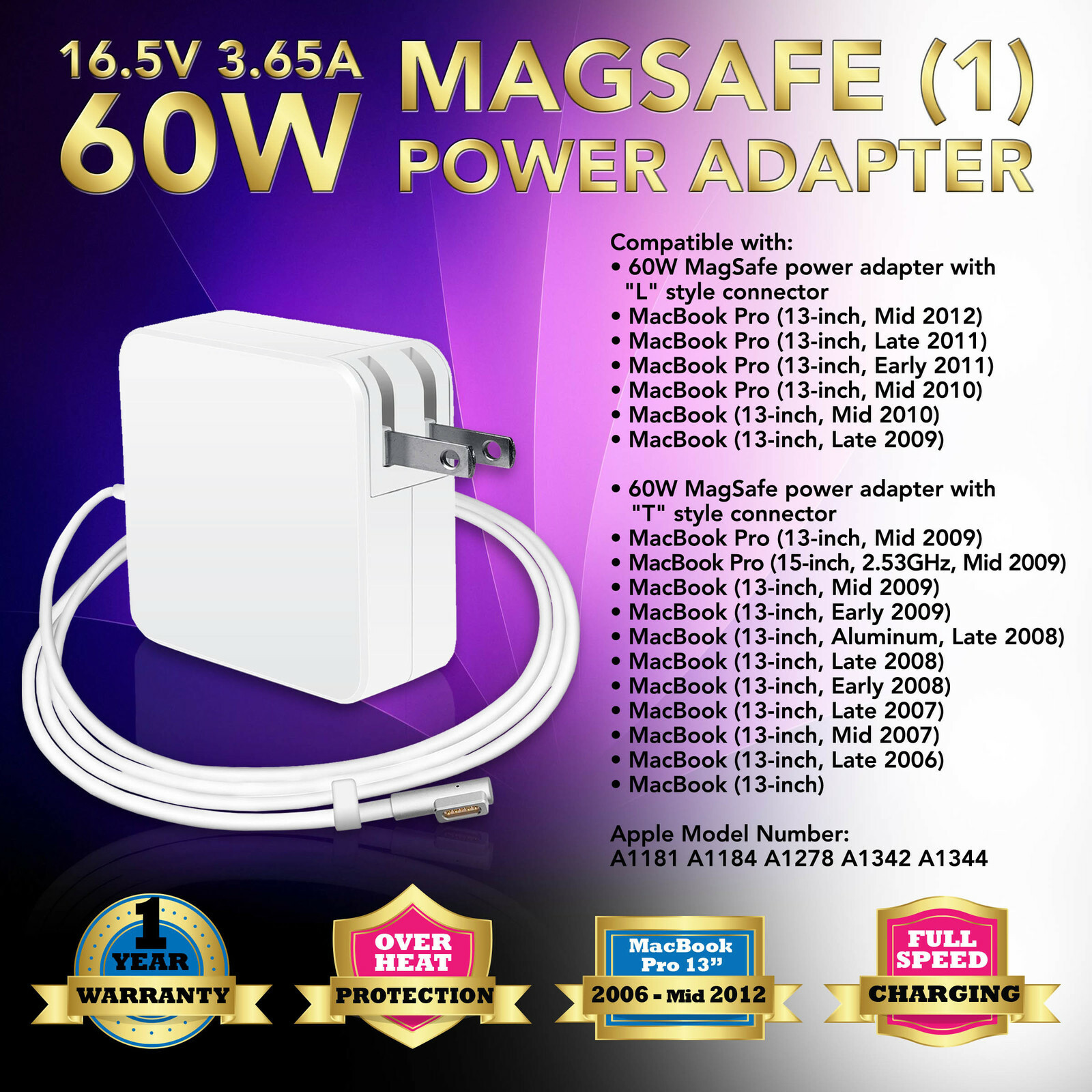 60W AC Adapter Power Supply Charger for Apple MacBook Pro 13" Mid 2009 2010 2011