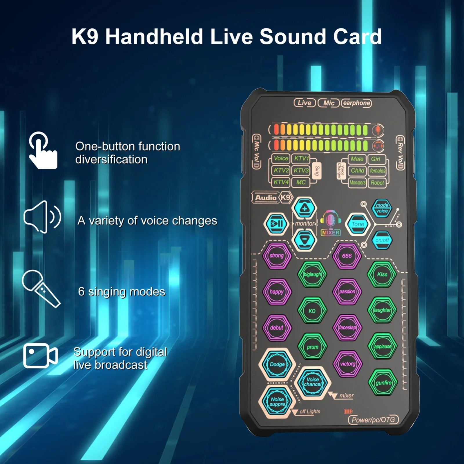 Portable Live Sound Voice Changer device Audio Mixer Sound Card Voice changer