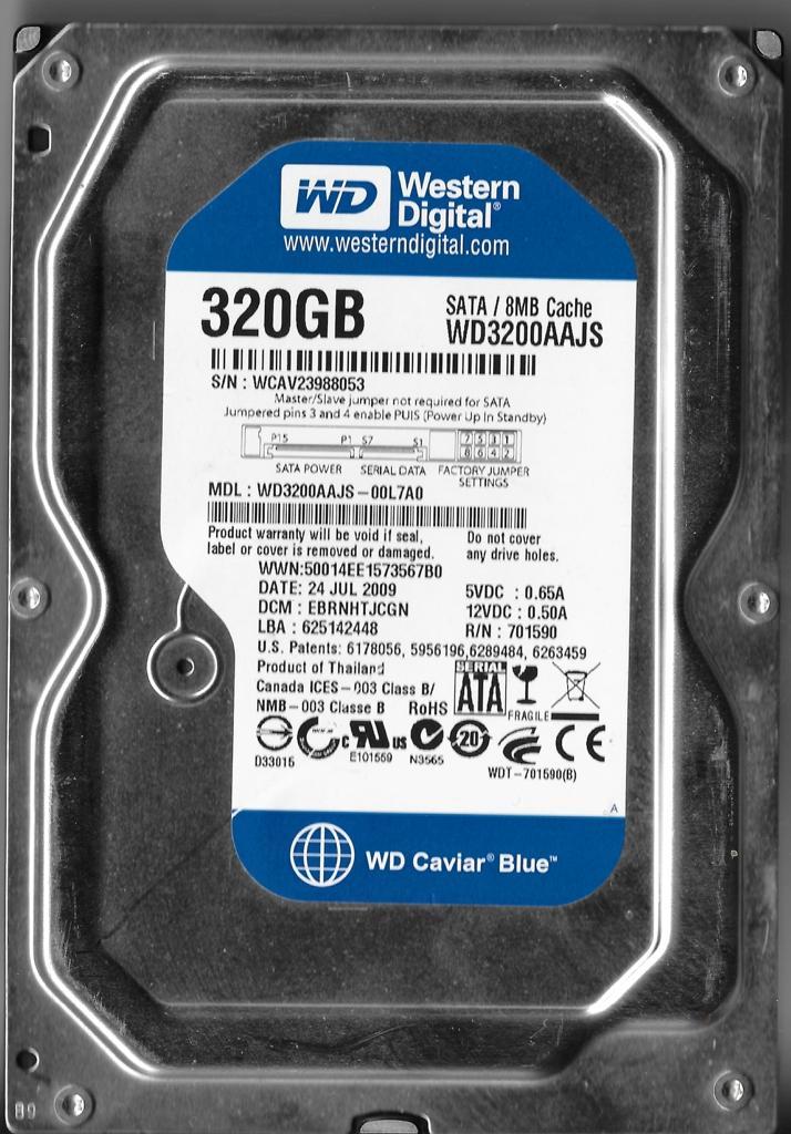 WESTERN DIGITAL WD3200AAJS-00L7A0 320GB SATA HARD DRIVE DCM: EBRNHTJCGN