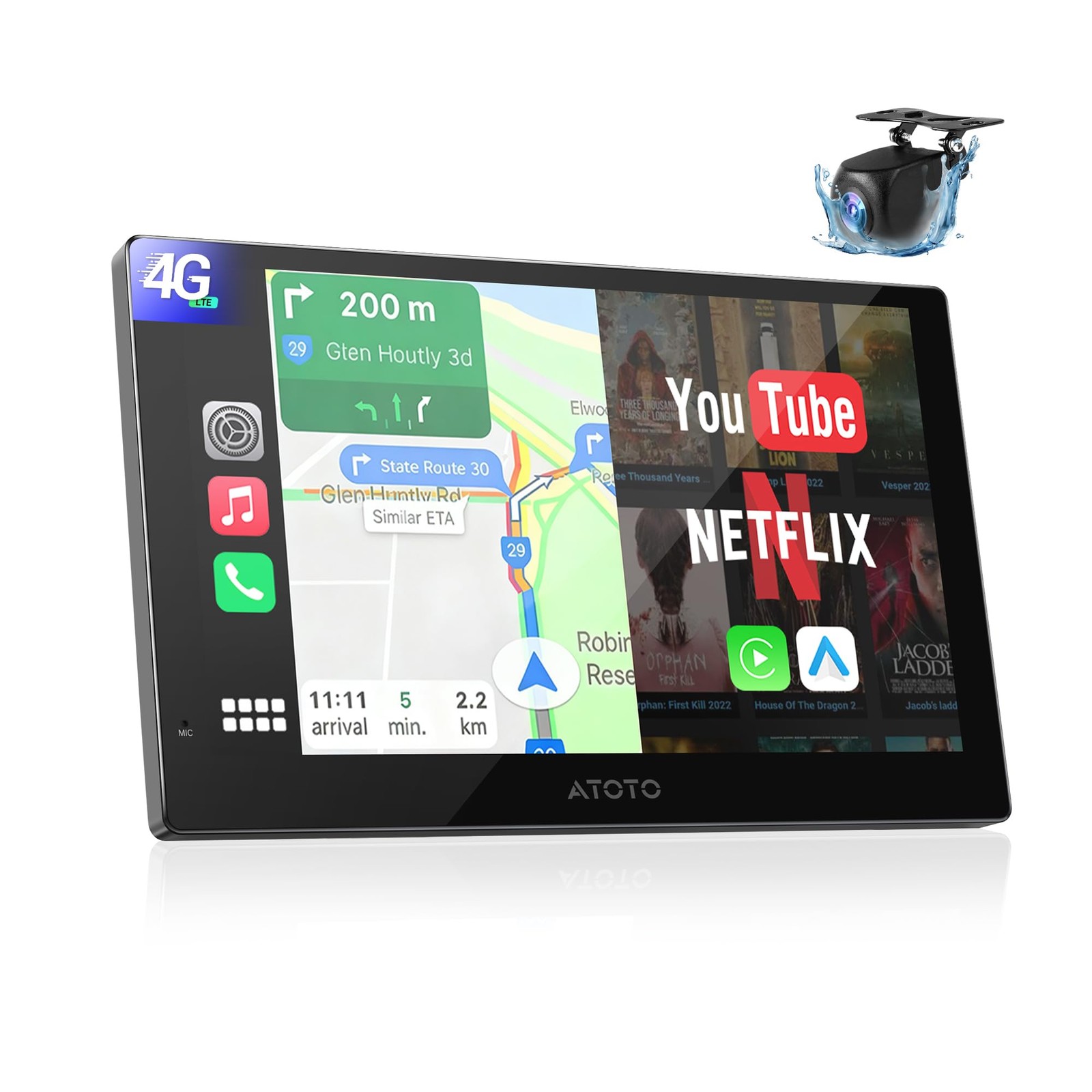 Wireless CarPlay Screen for Car, 9-Inch QLED Portable Android Auto Display