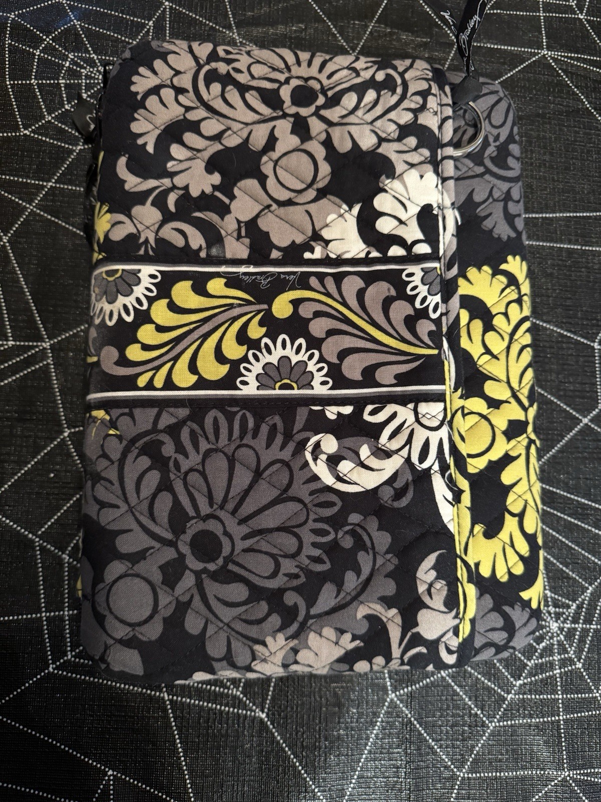 TECH CASE Vera Bradley Organizer BLACK YELLOW WHITE  ZIP TOP Bag EUC