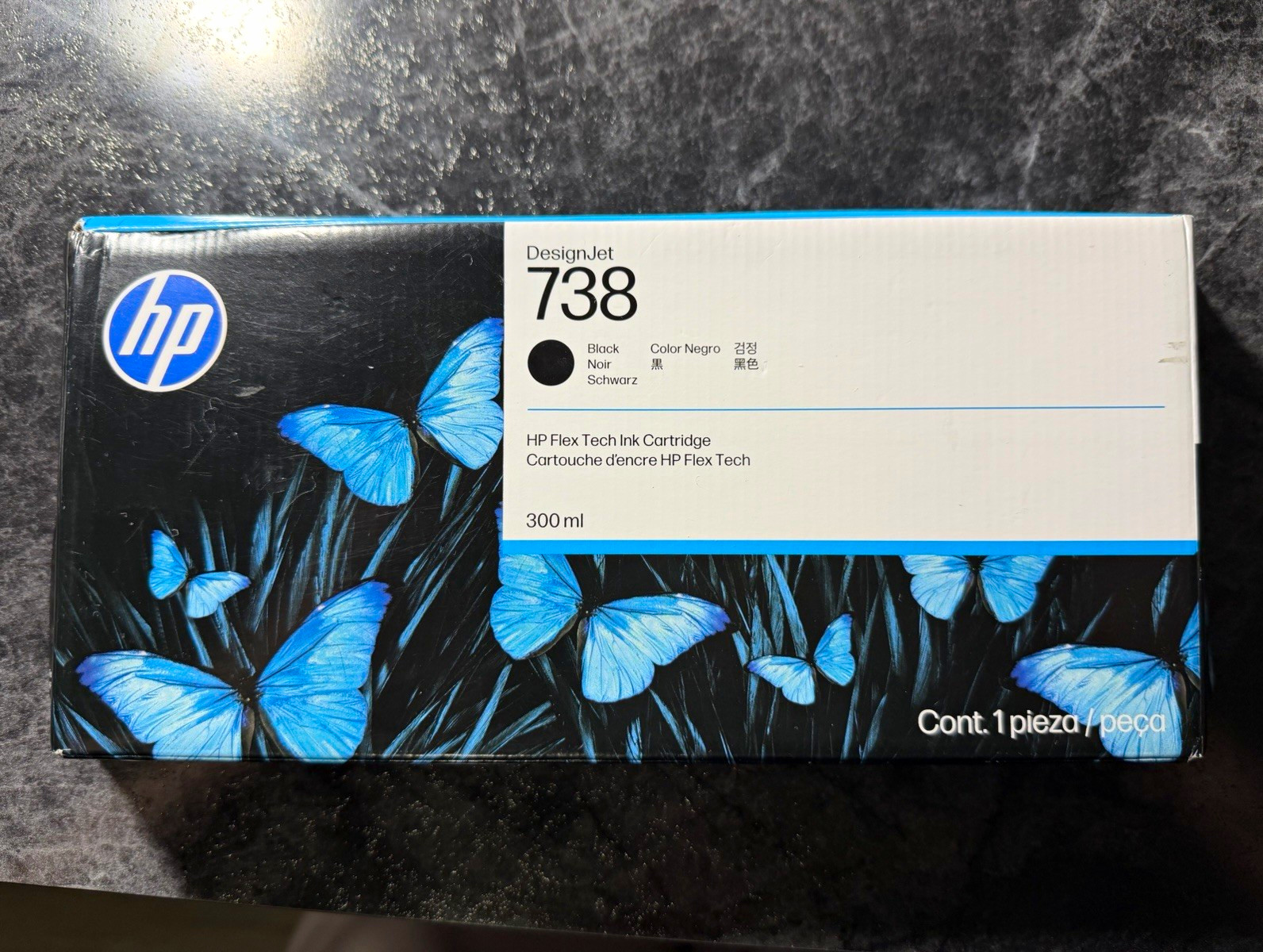 HP DesignJet 738 Genuine/Original Black Ink Cartridge 300 mL 498N8A