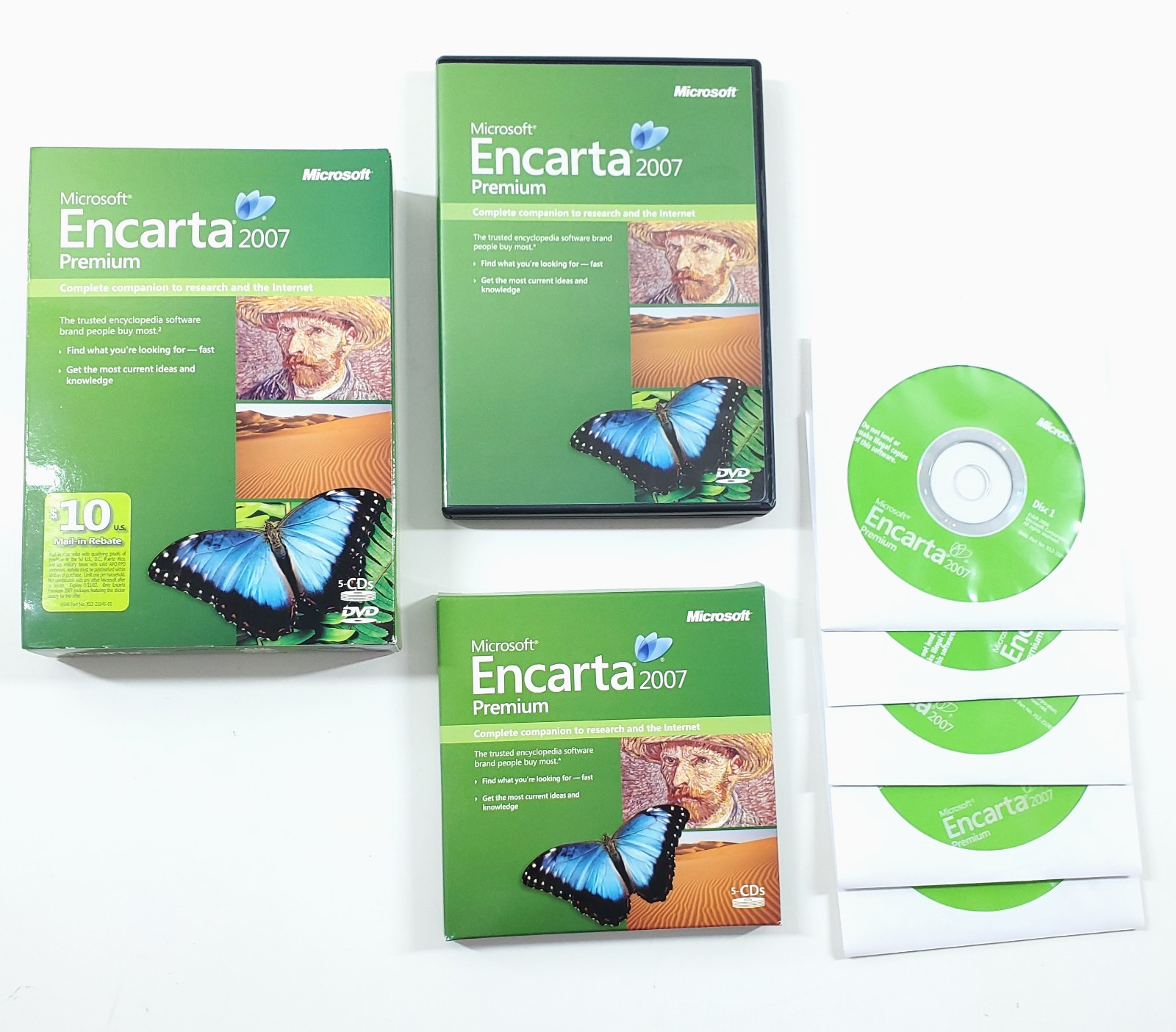 Microsoft Encarta Premium 2007 Package 5 CDs Multimedia Encyclopedia Set