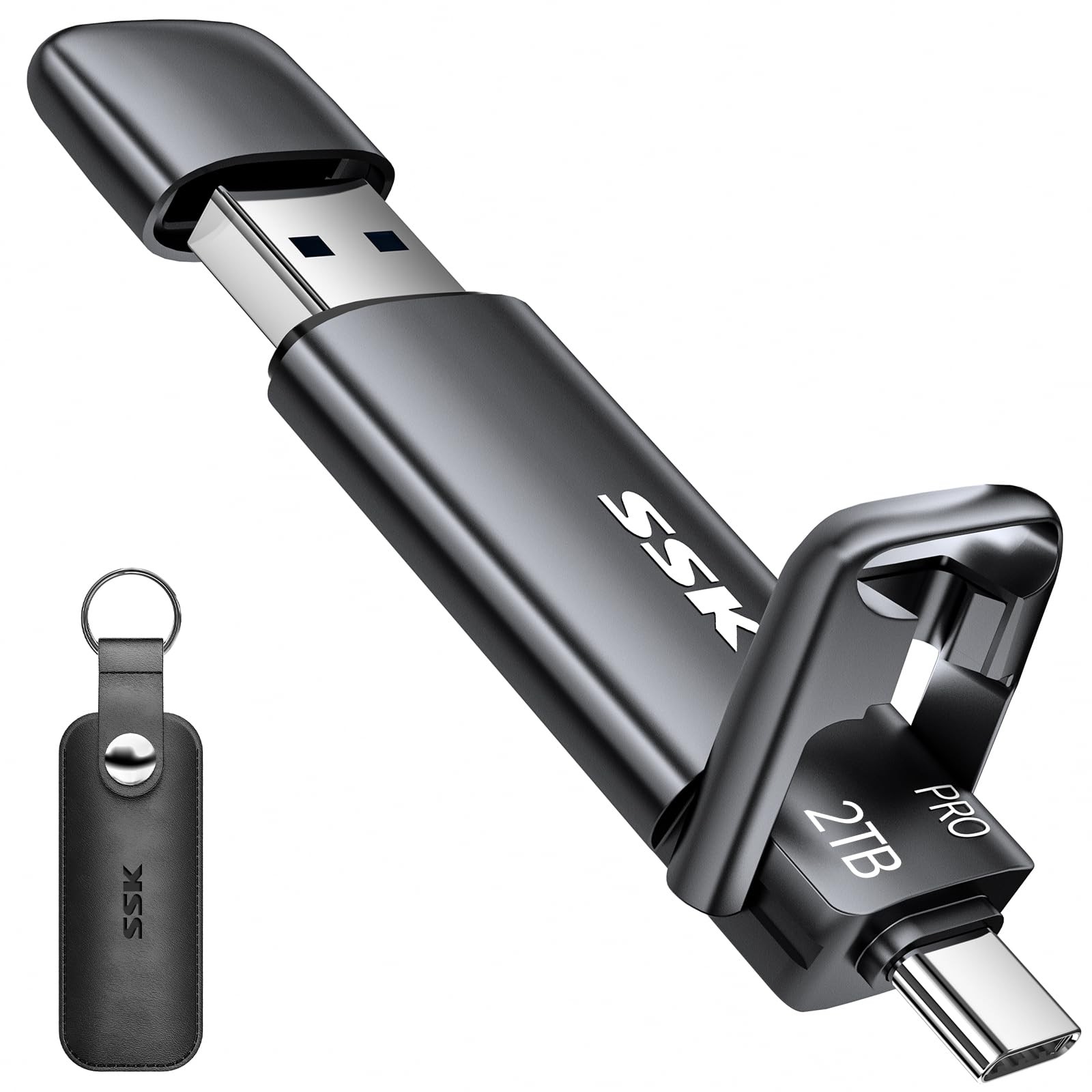 SSK 2TB SSD USB C Stick up to 1000MB/s,Fast External SSD Dual Drive TypeC + U...