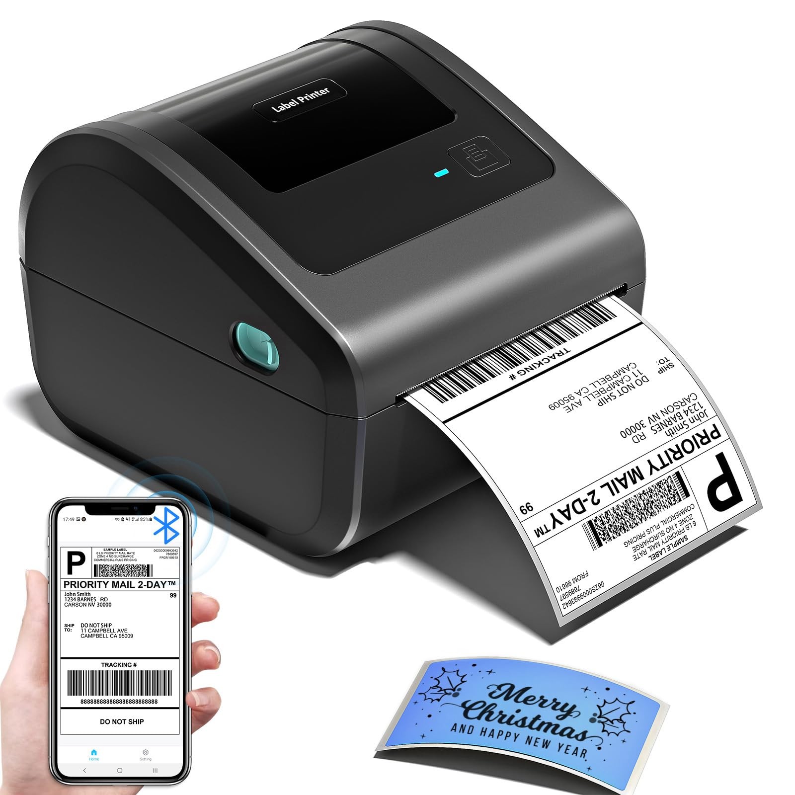 Bluetooth Shipping Label Printer with Built-in Label Bin