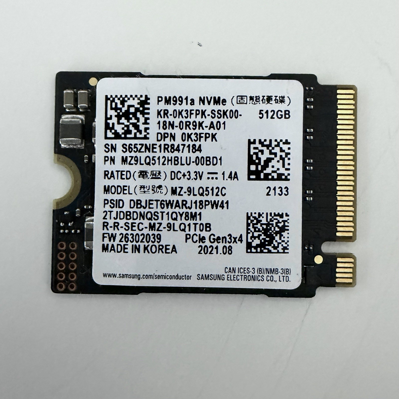 Samsung PM991a 512GB M.2 2230 NVMe PCIe Gen3 x4 SSD MZ9LQ512HBLU Tested