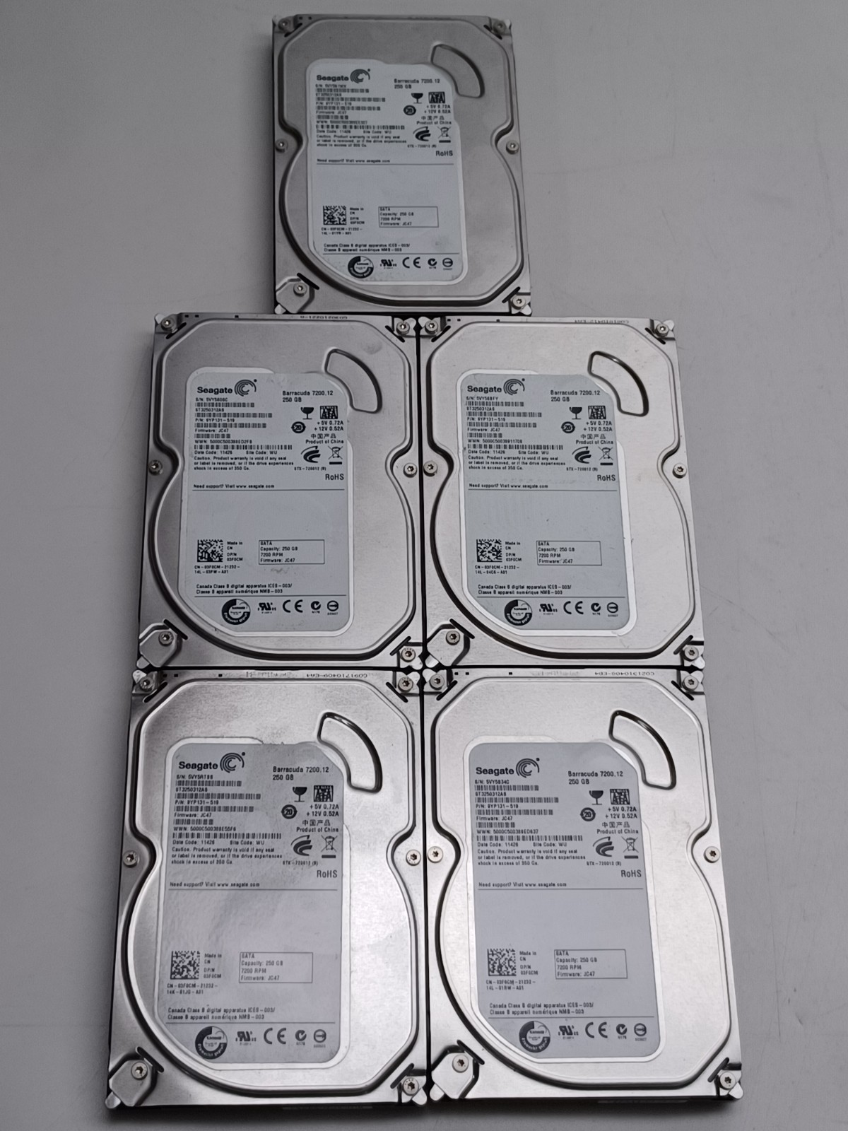 Lot of 5 Seagate Barracuda 7200.12 250GB HDD Hard Drive ST3250312AS Used