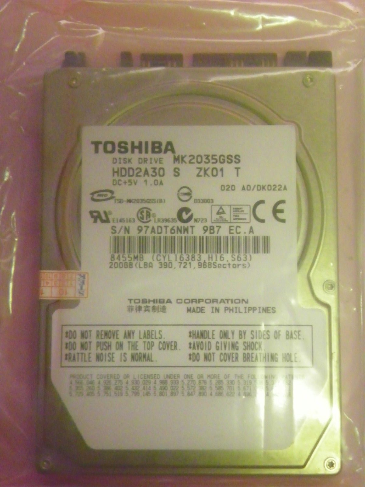 Toshiba MK2035GSS (HDD2A30 S ZK01 T) 020 A0/DK022A laptop 200GB 2.5" SATA HDD