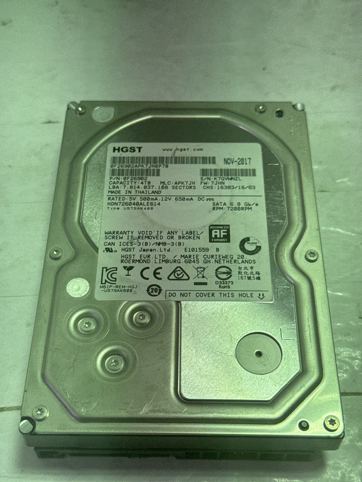 HGST Deskstar NAS 4TB HDN726040ALE614 7200RPM SATA HDD Good SMART
