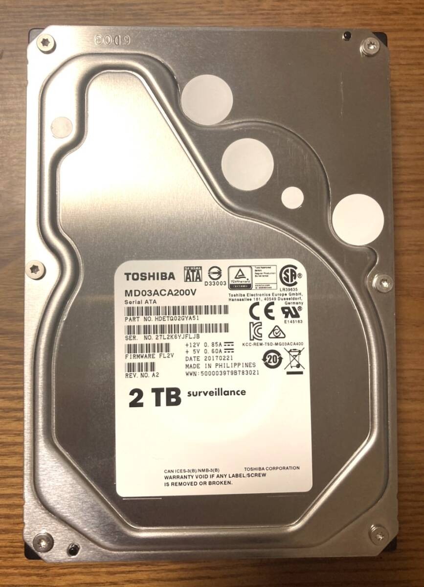 [Excellent condition] Toshiba MD series MD03ACA200V 3.5-inch HDD 2TB (Surveillan