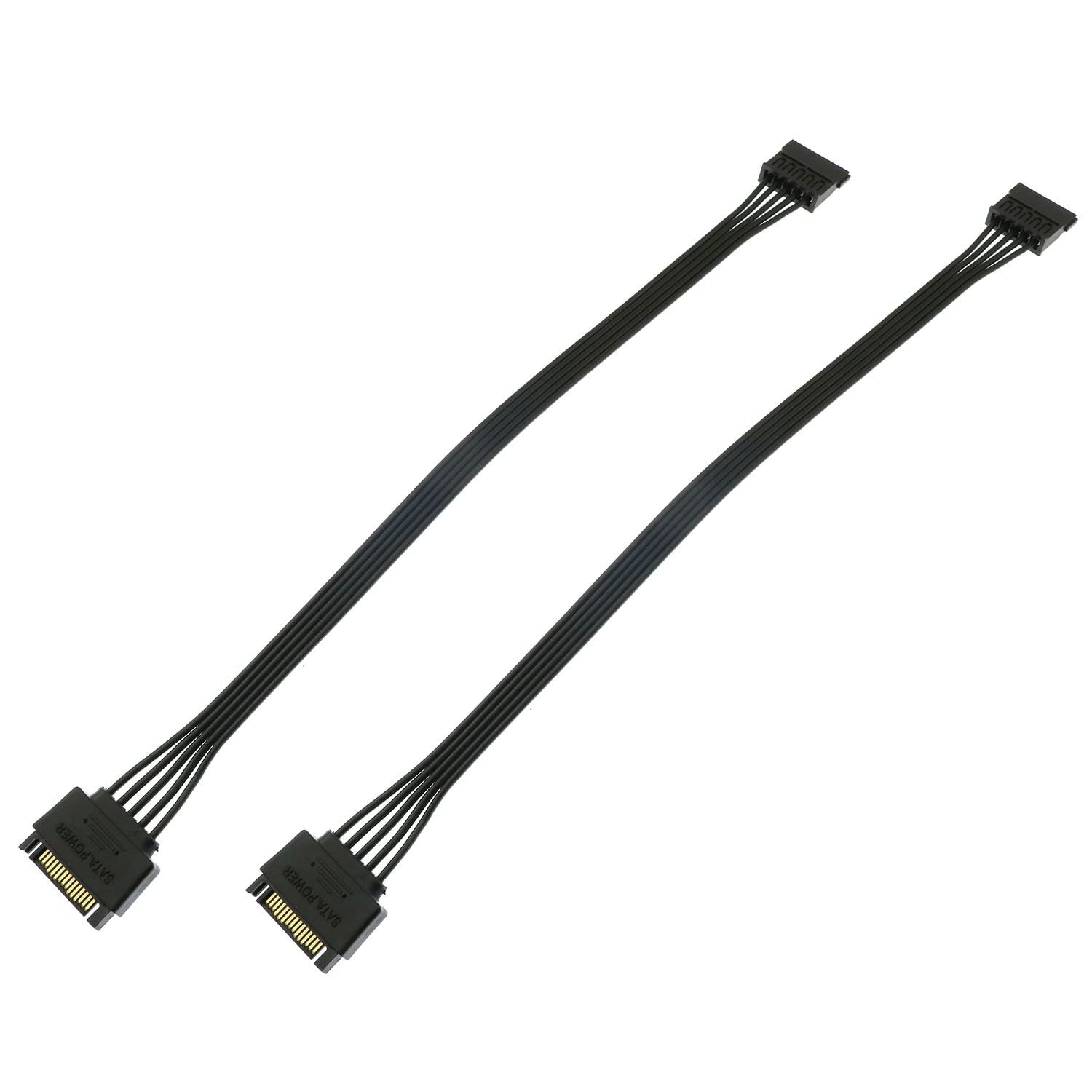 SATA Power Extension Cable 2PCS 11.8Inch Black 15Pin SATA Male to Female