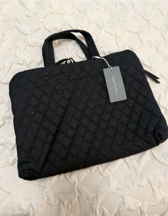 Vera Bradley Iconic 15" Laptop Sleeve/Case Black Padded Zip-Around Fabric