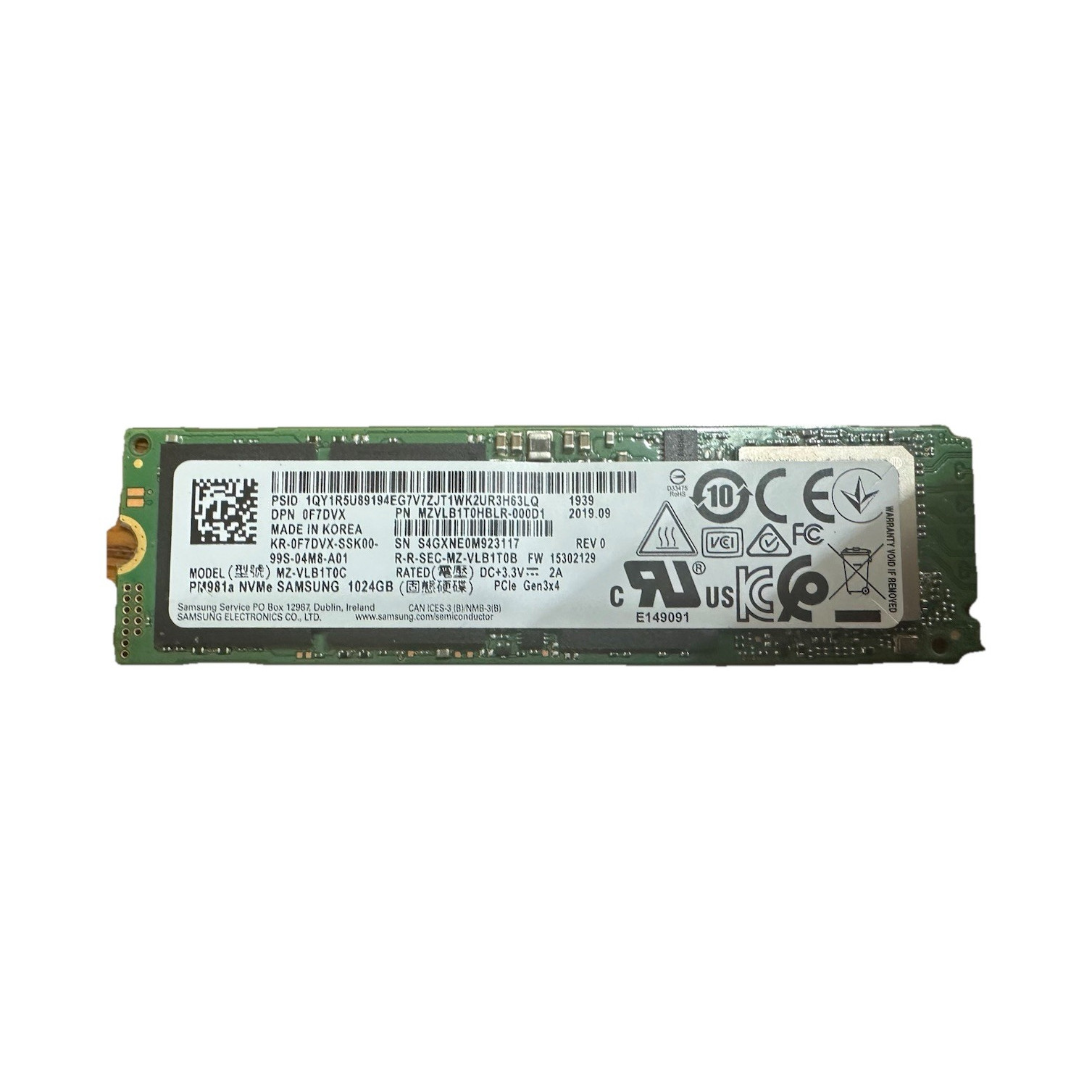 Samsung PM981a 1TB M.2 NVMe PCIe Internal SSD MZ-VLB1T0C for PC/Laptop