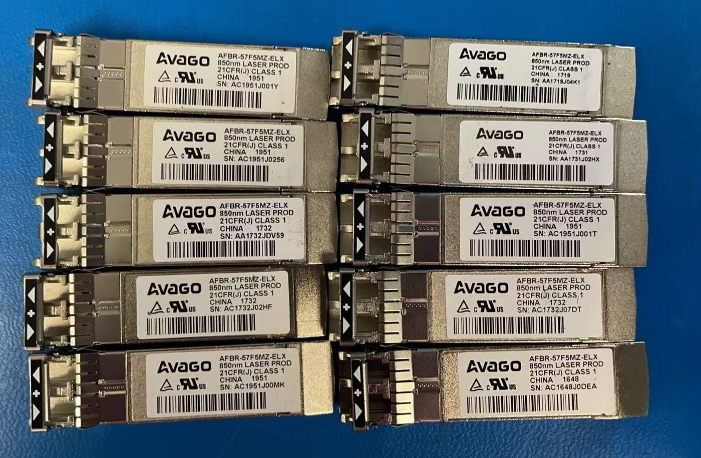 LOT OF 10 Avago AFBR-57F5MZ-ELX 16G SFP Fibre Channel optical transceiver