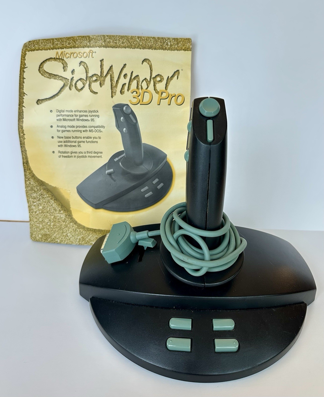 Microsoft SideWinder 3D Pro Joystick w/ Instruction Manual–Vintage Flight Stick