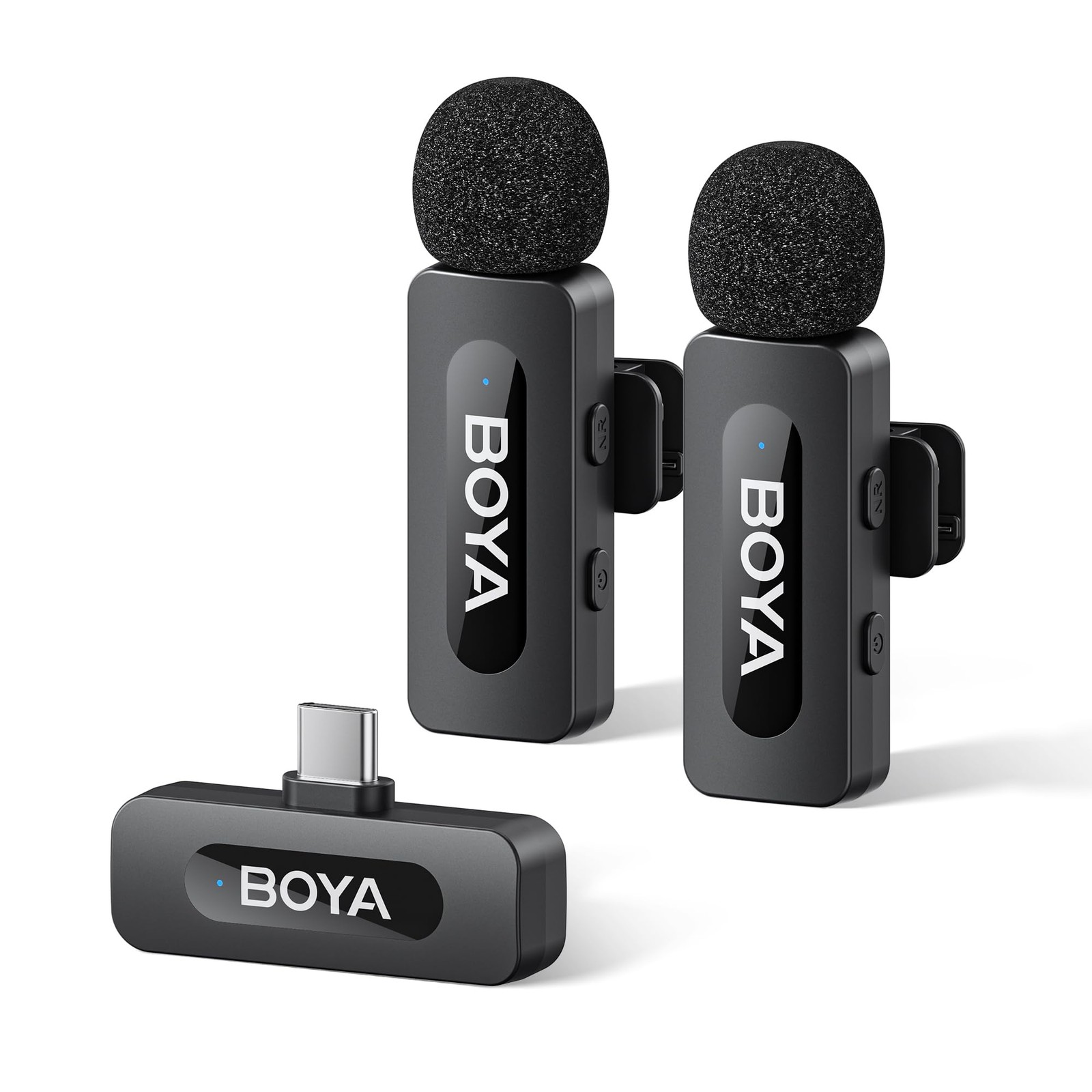 BOYA BY-V20 Wireless Microphones for iPhone 17/16/15 & 2TX+USB-C RX, Black