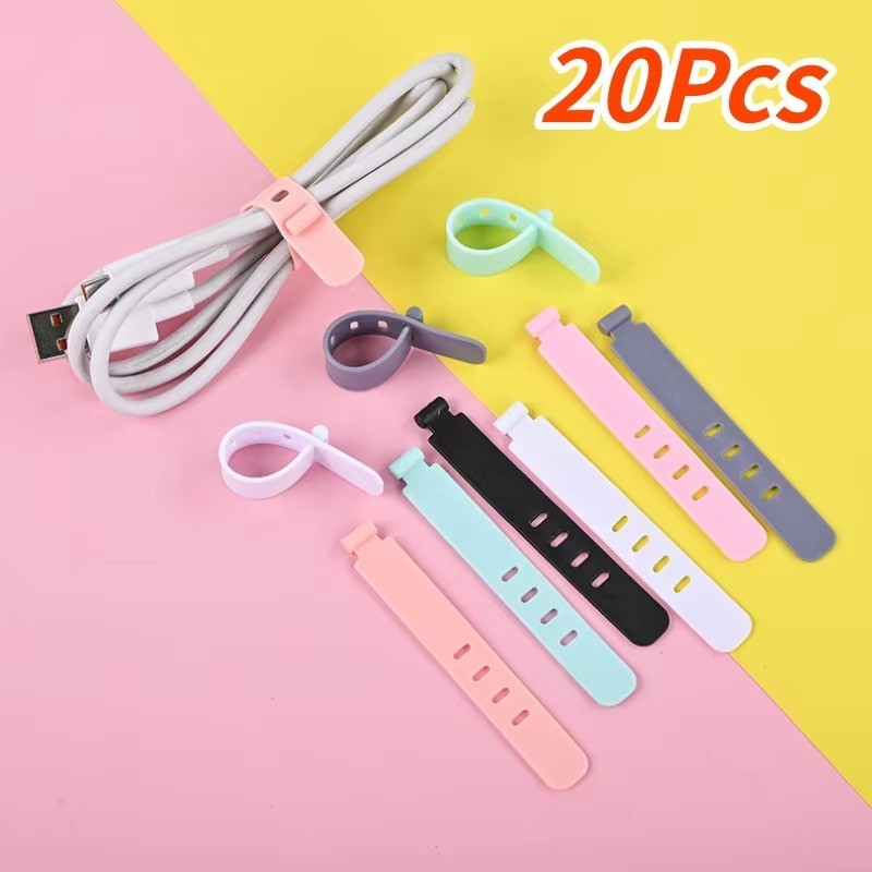 20x Silicone Cable Ties Cord Organiser Straps 3.1" / 8cm Wire Holder
