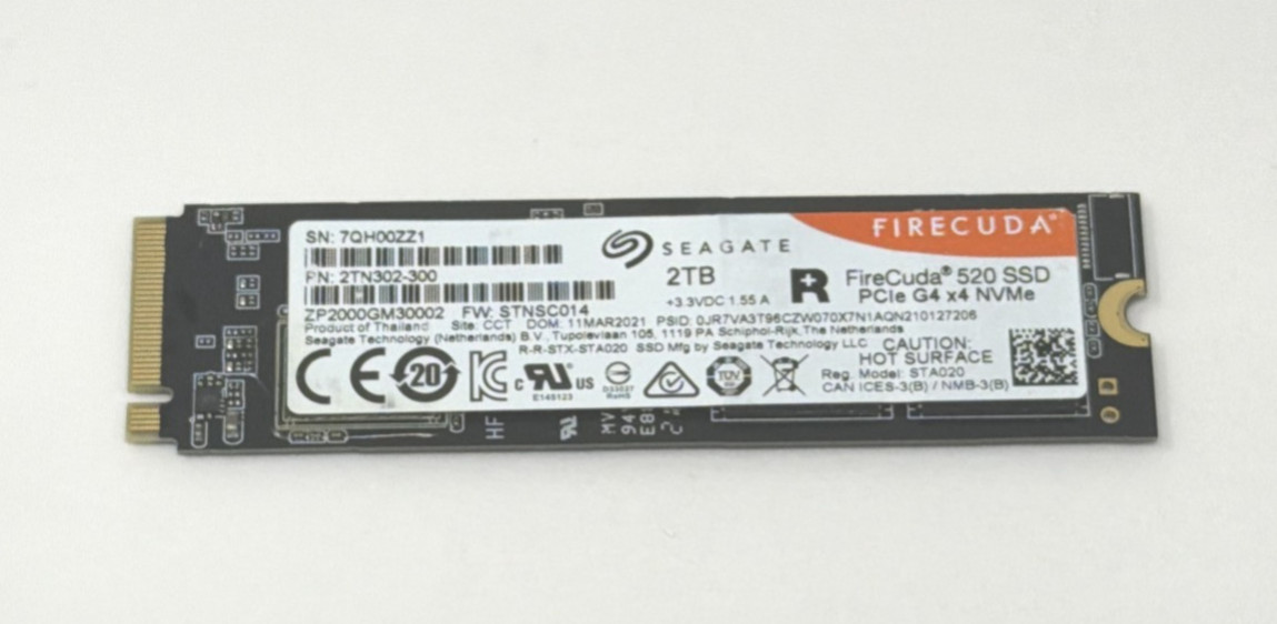 Seagate FireCuda 520 2TB 2280 M.2 SSD 2TN302-300 Very Good
