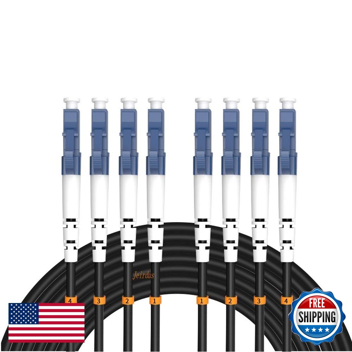 Jeirdus 10M LC to LC Outdoor Armored 4 Core 9/125 SMF Singlemode Fiber Cable