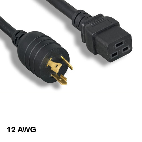 Kentek 50' ft 12 AWG Power Cord NEMA L5-20P to IEC-60320 C19 20A/125V SJT Black