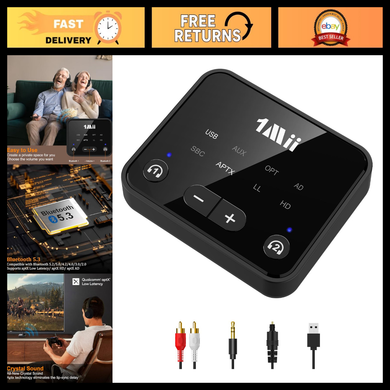 Bluetooth 5.3 Transmitter for TV - Connect 2 Wireless Headphones/Speakers