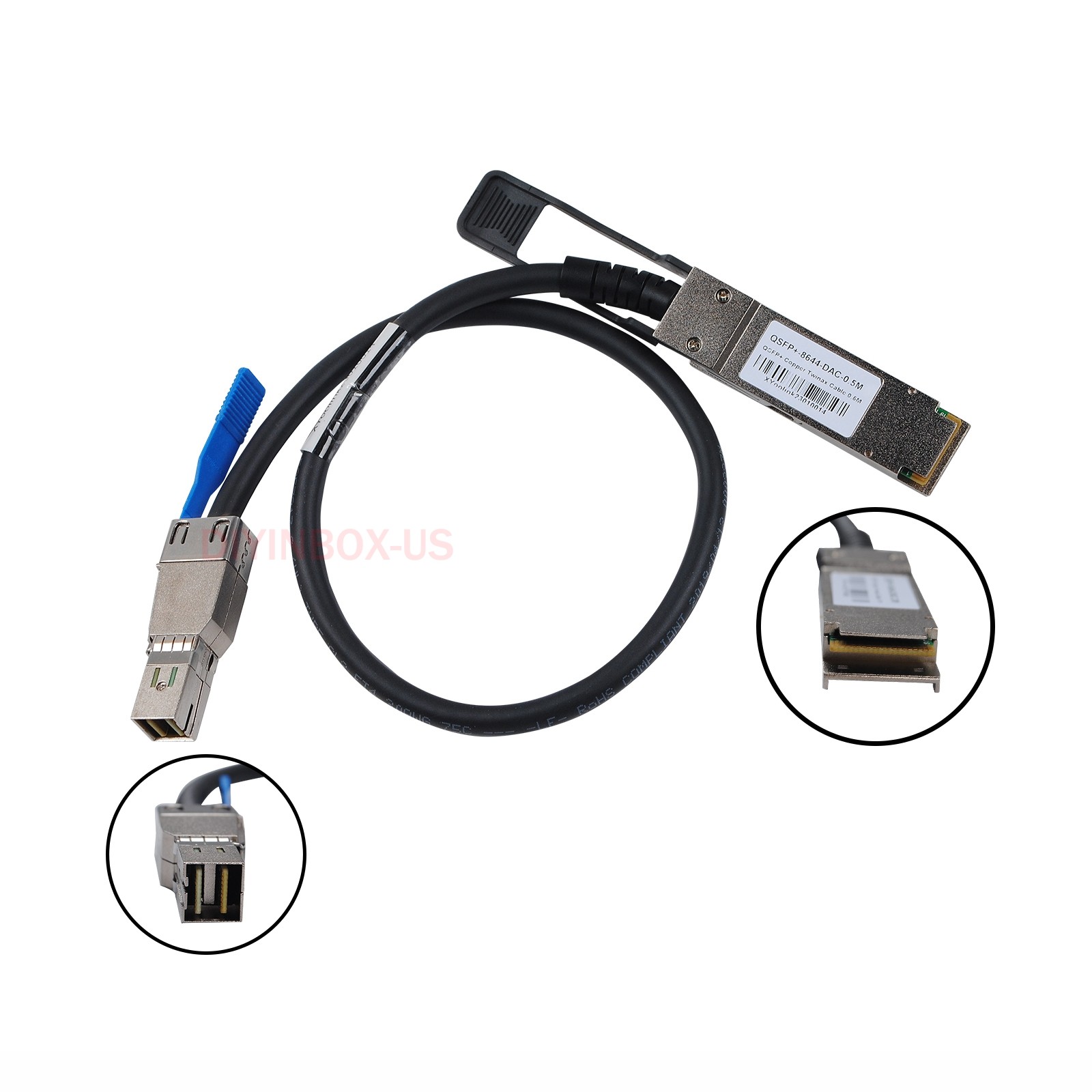 12G External Mini SAS Cable SFF-8436 to SFF-8644 HD Cable 30AWG 0.5Meters