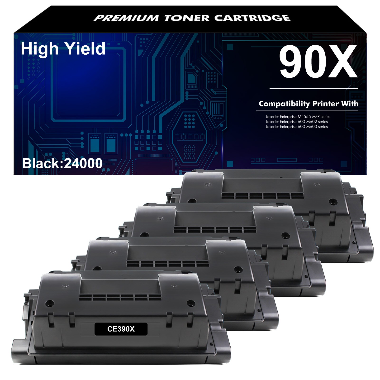 4PK CE390X 90X Toner Cartridger Fit for HP LaserJet M4555h Enterprise 600 M602n