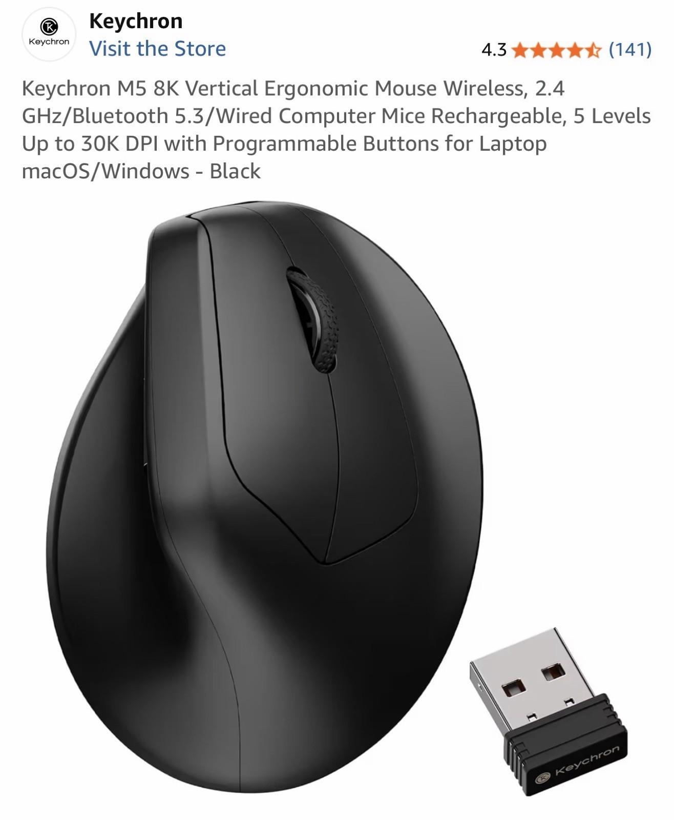M5 8K Vertical Ergonomic Mouse Wireless, 2.4 GHz/Bluetooth 5.3/Wired Computer...