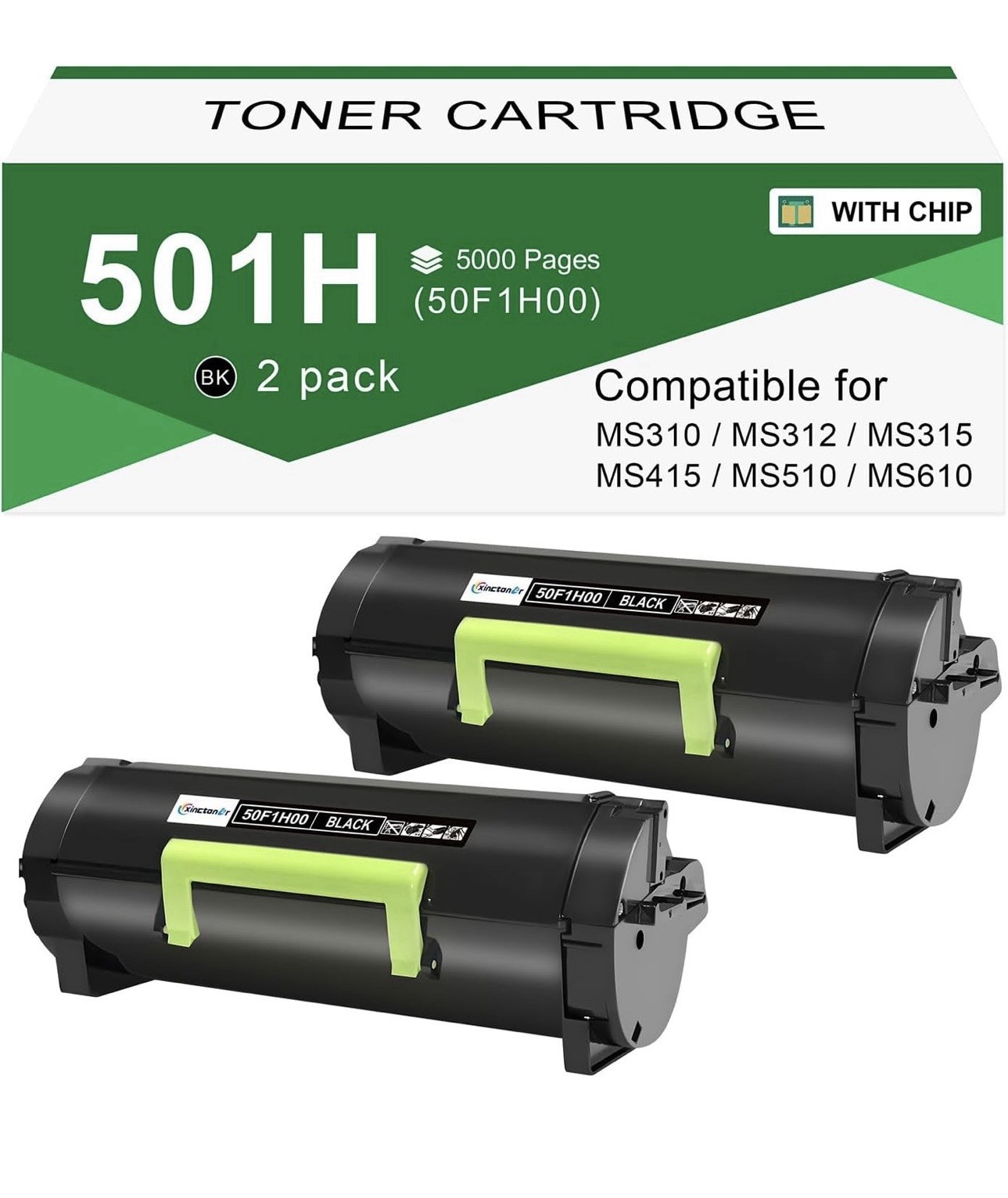 50F1H00 501H 2 Pack Toner Cartridge Black High Yield Toner Cartridge
