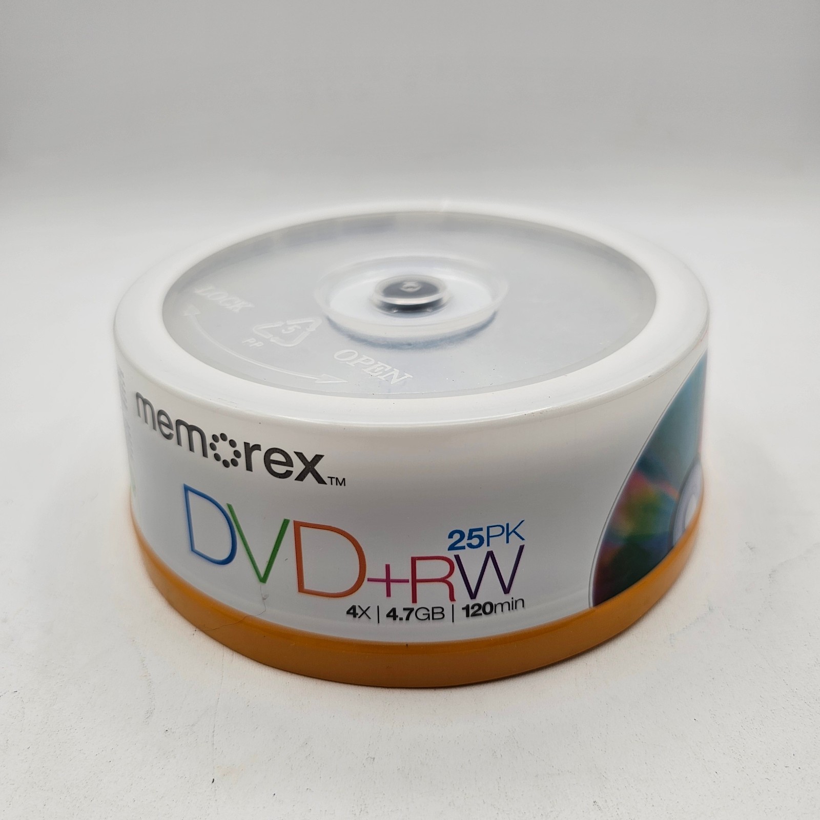 Memorex DVD+RW 25-pack spindle with a 4.7GB capacity and 4x speed