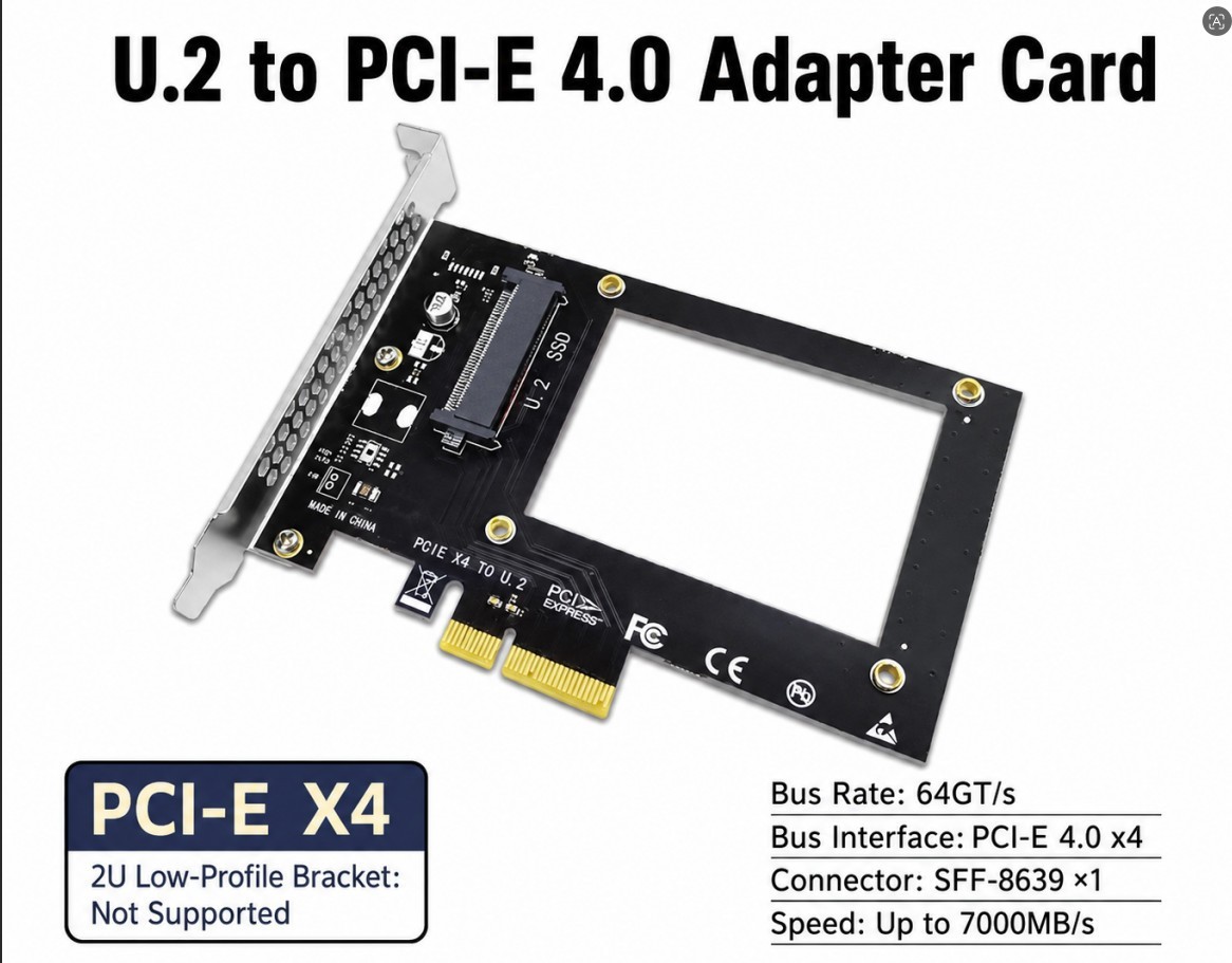 U.2 to PCIe Adapter for 2.5" NVMe SSD Solid State Drive PCIE 3.0 x 4 Adapter