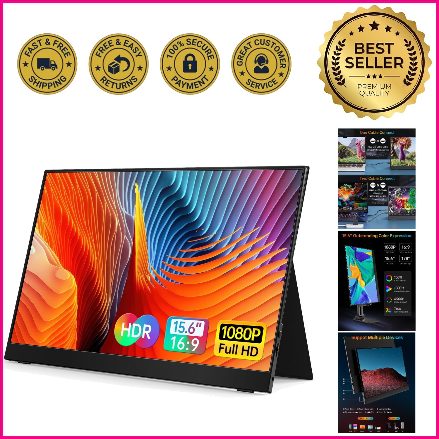 15.6" FHD IPS USB-C HDMI Portable Monitor