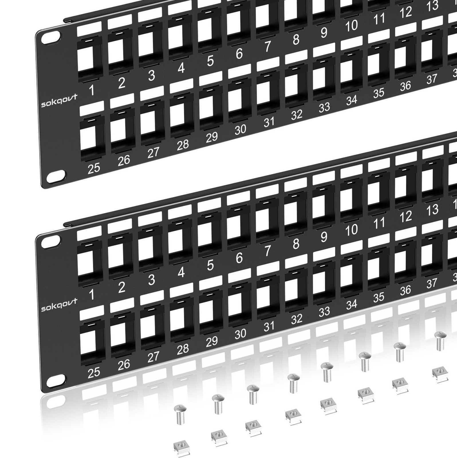48 Port Blank Keystone Patch Panel Snapin Cat6 2U 19 Inch Rack Mount 2 PCS