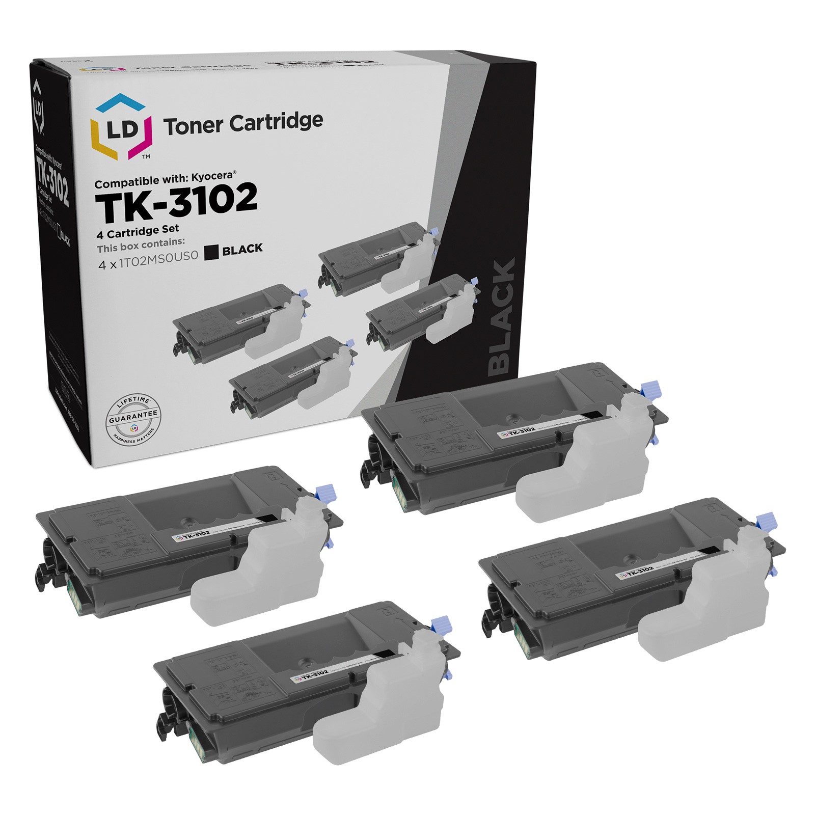 LD Set of 4 Comp Kyocera-Mita Black TK-3102 1T02MS0US0 Toner FS-2100DN