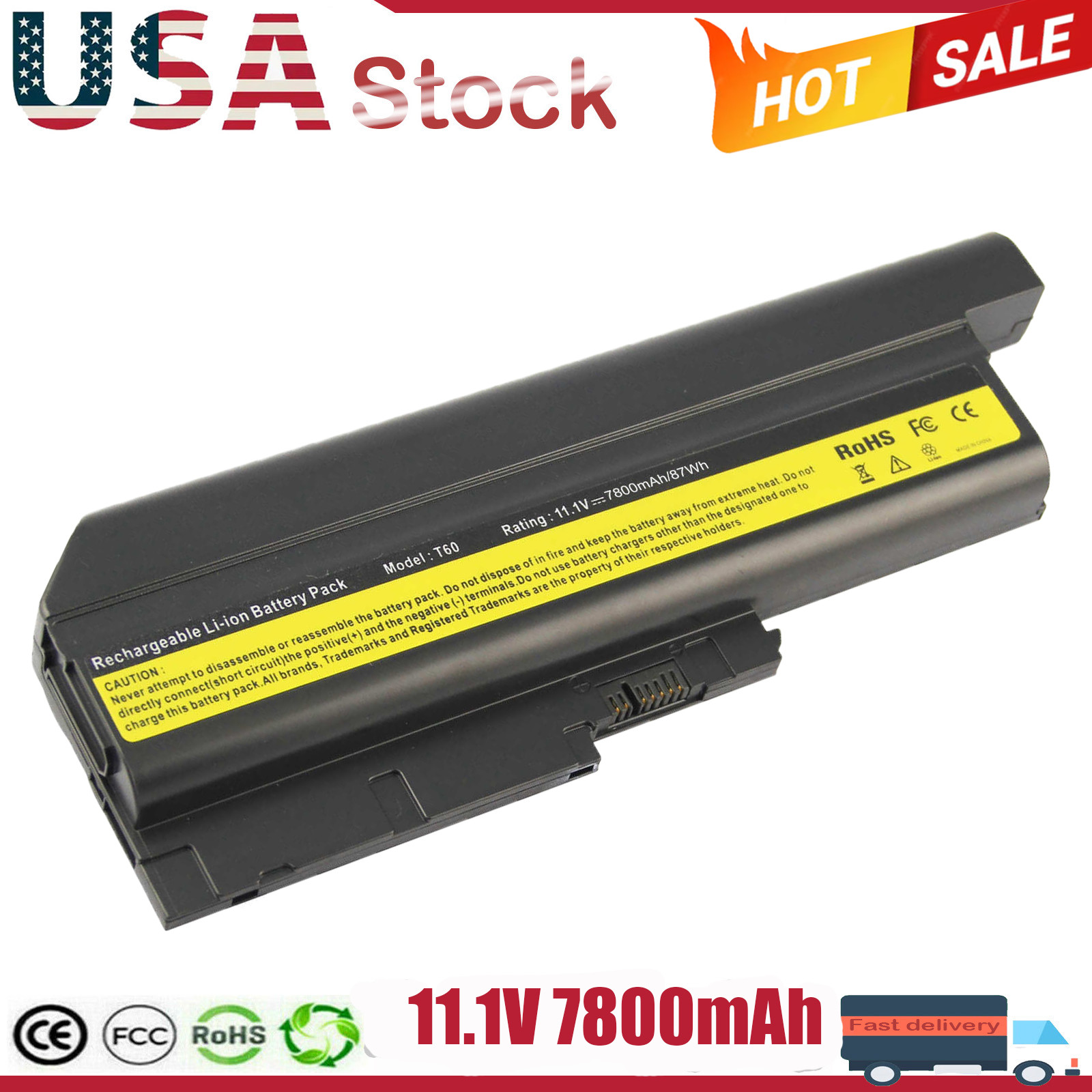 7800mAh 40Y6797 Battery for IBM ThinkPad T60 R60 R500 W500 T500 SL300 92P1133