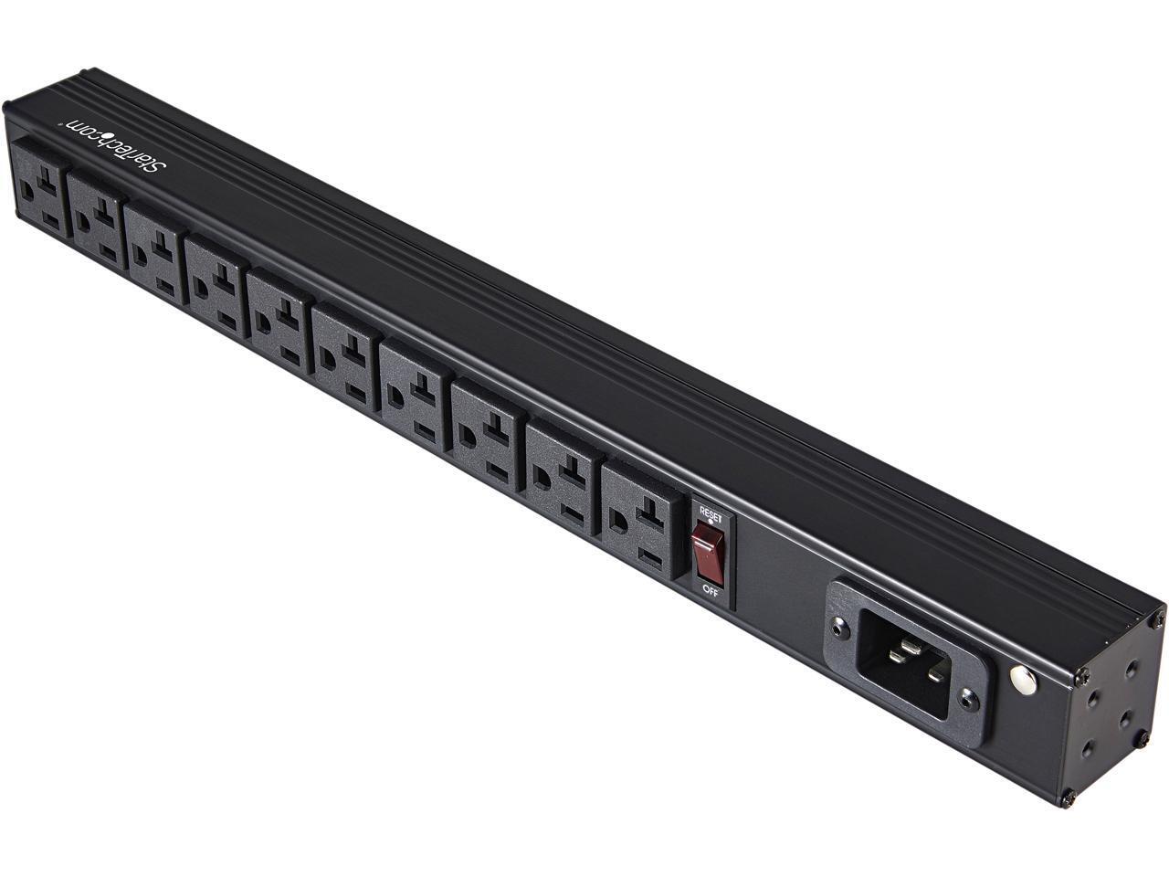 10 Outlet Rack Mount Power Strip 125V/16 Amp, 1U Horizontal 19" Rackmount PDU, N