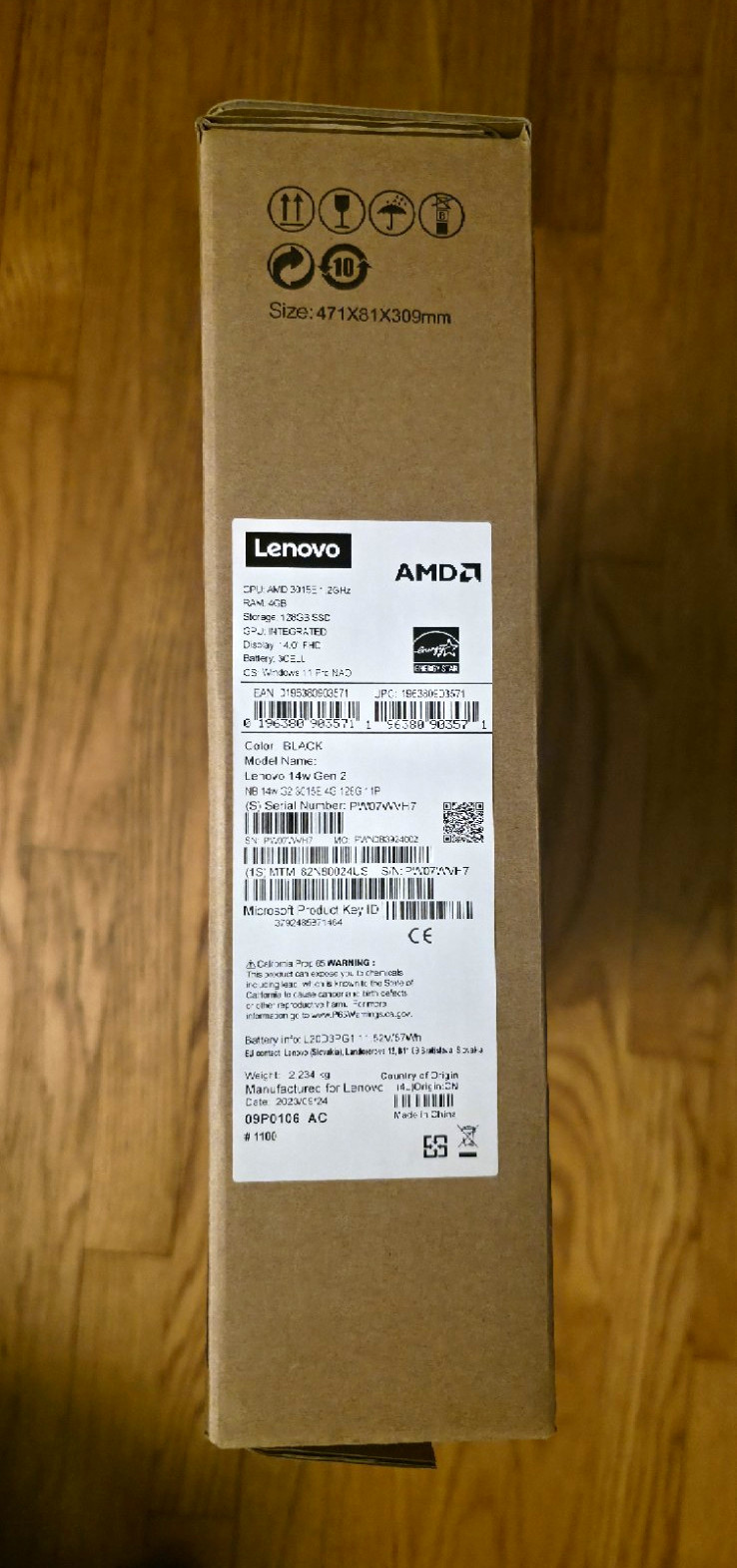 Lenovo 14w Gen 2 14" Laptop AMD 3015e 4GB RAM 128GB SSD Win 11 Black