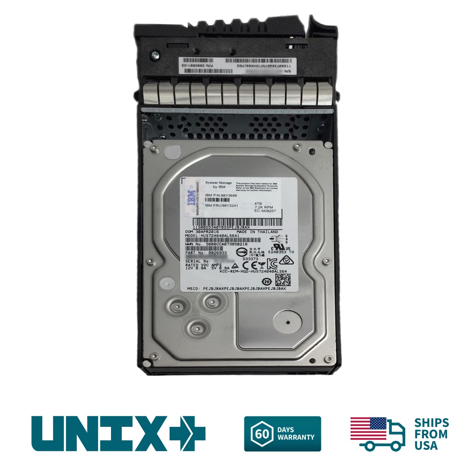 IBM 98Y3241 4TB SAS 3.5" 6Gbps 7.2K RPM Server HD w/ Caddy for IBM x3550 M4