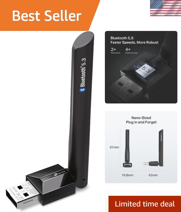 USB Bluetooth Adapter for PC, Bluetooth 5.3 USB Long Range Receiver