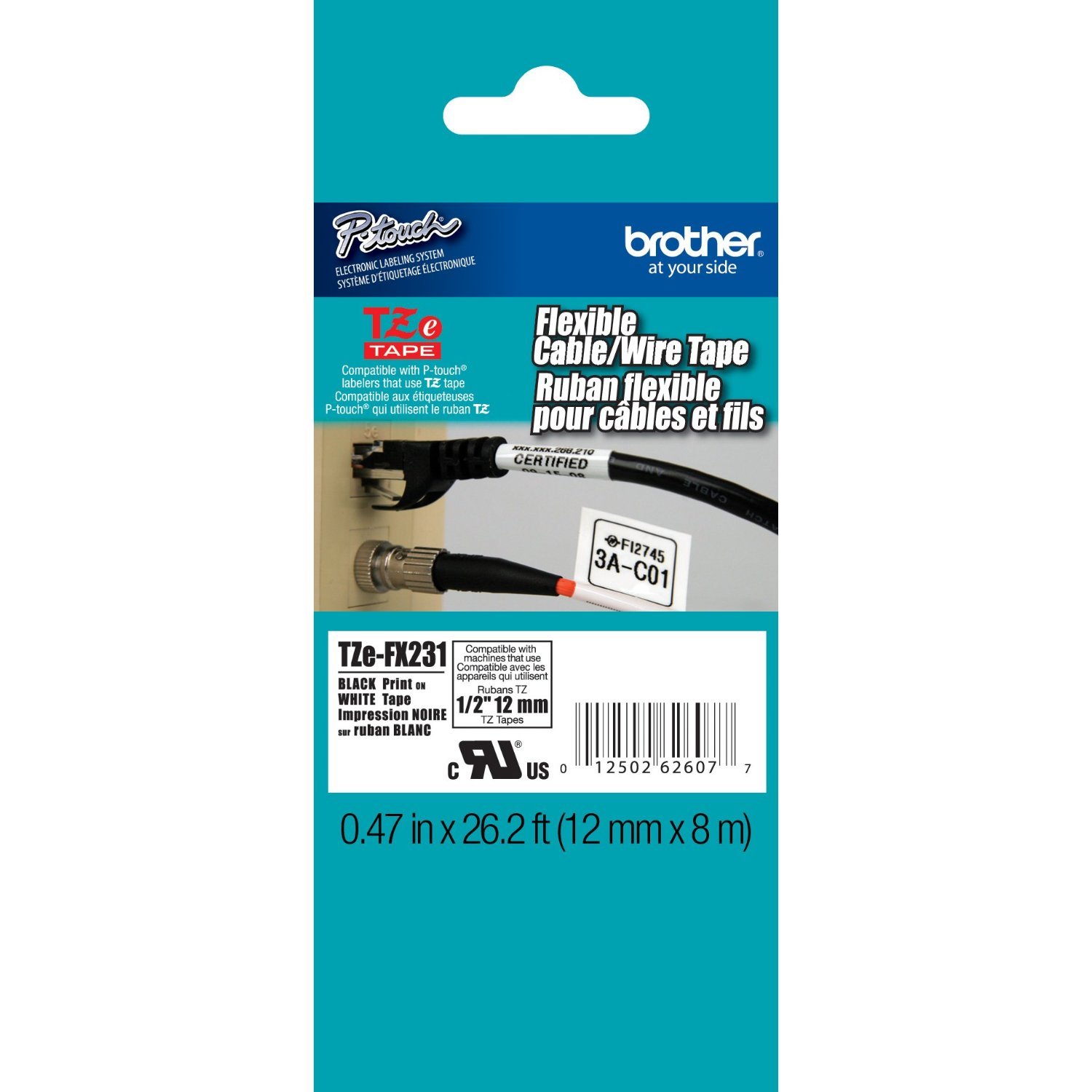 Brother TZFX231 Flexible cable 12mm black on white PT1090 PT1290 PT1830 GL100 TZ