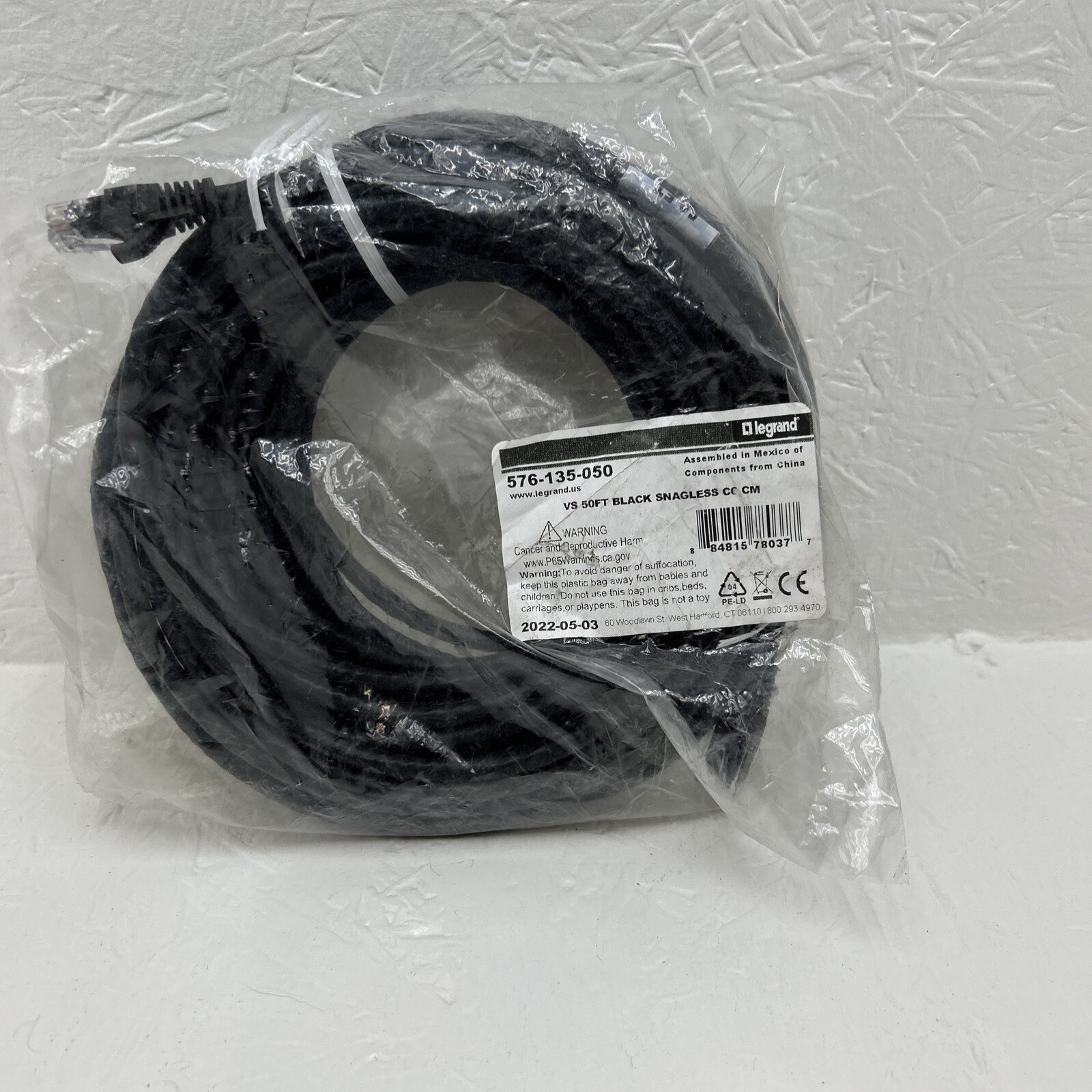 LEGRAND VS 50FT BLACK SNAGLESS C6 CM  #576-135-050 (LOT OF 4)