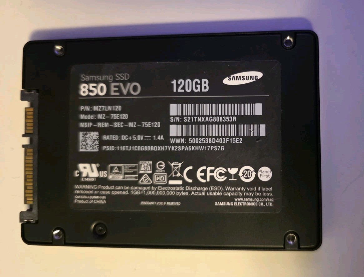 Samsung 850EVO Solid State Hard Drive 120GB SSD Laptop 2.5" TESTED GOOD 80% Life