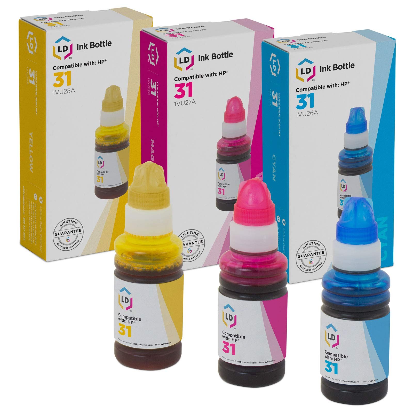 LD Ink Bottle Replacements for HP 31 (Cyan, Magenta, Yellow, 3-Pack)