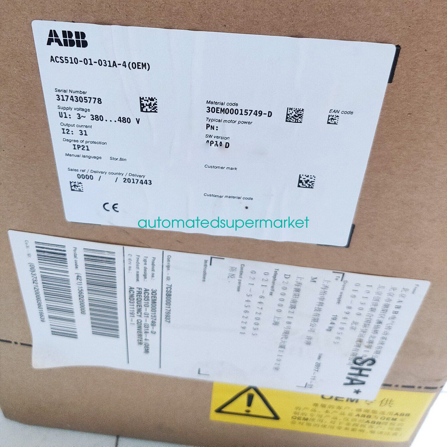 1pc new abb Inverter ACS510-01-031A-4 3P AC380V~480V 15KW Shipping by DHL/FedEX