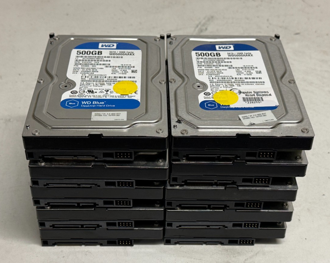 Mixed Brand 500GB Desktop 3.5" HDD - Lot of 10