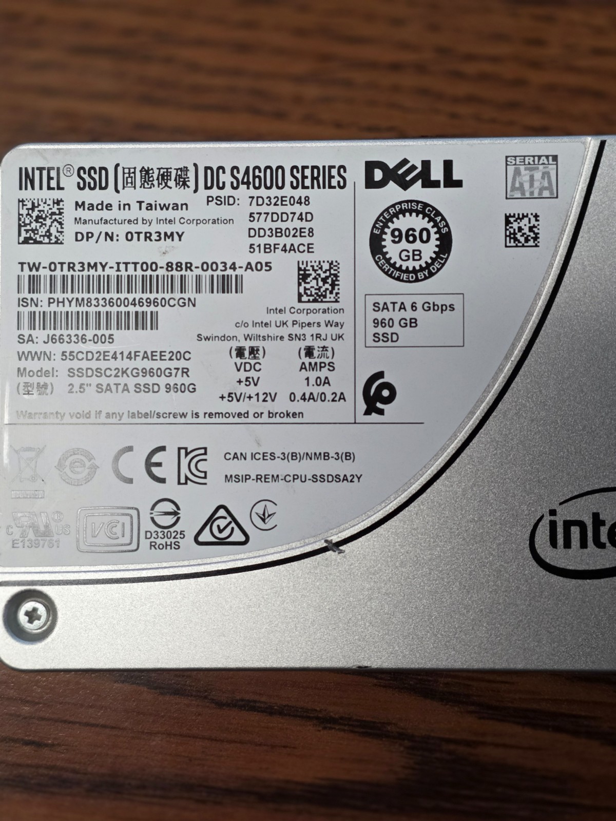 Dell Intel 0X31G3 2.5" 960GB Solid State Drive