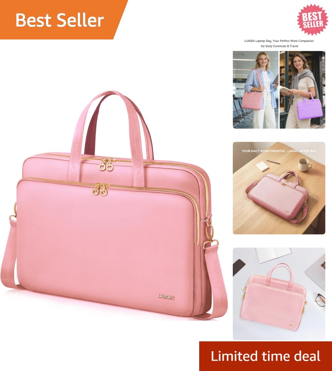 Stylish 15.6 Inch Pink Briefcase for MacBook & More - Professional & Chic